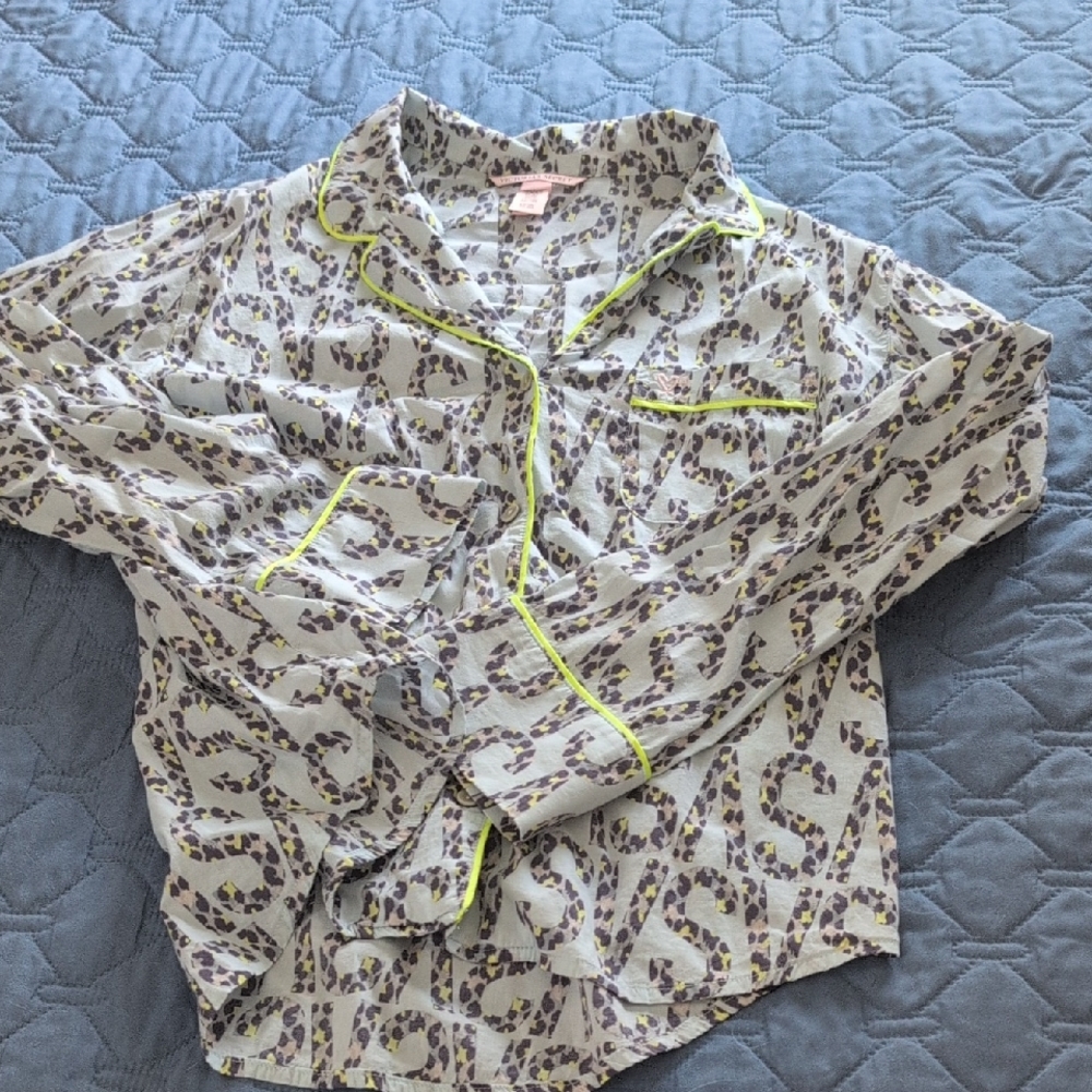 Victoria's Secret Leopard Print PJ Top with Yellow Accents. Small